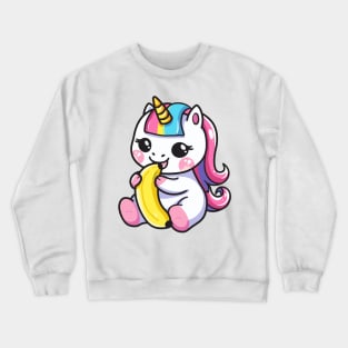 Cute unicorn eating banana Crewneck Sweatshirt